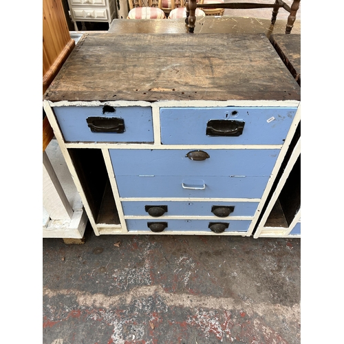 119 - A pair of late 19th/early 20th century Hobbs & Co. blue and white painted shop cabinets - approx. 94... 