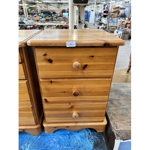 121 - Three modern pine bedside chests of three drawers