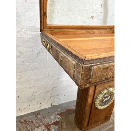 130 - A mid/late 20th century Transport and General Workers Union oak and glass remembrance table - approx... 