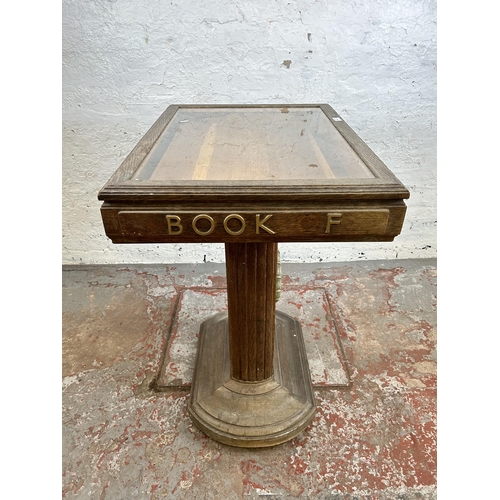 130 - A mid/late 20th century Transport and General Workers Union oak and glass remembrance table - approx... 