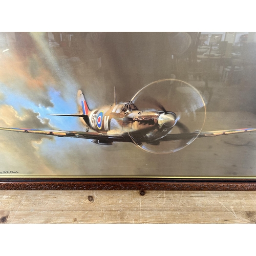 171 - A framed Barrie A. F. Clark Spitfire print - approx. 57cm high x 103cm wide