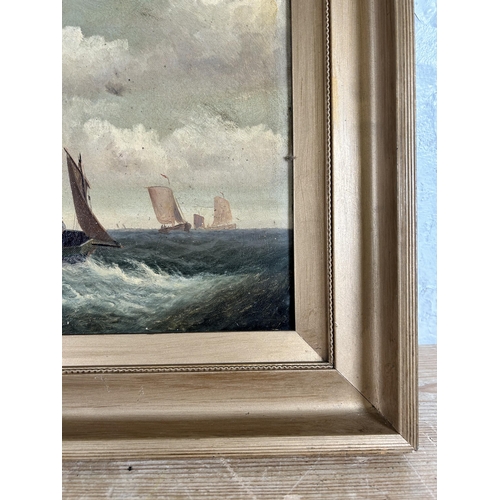 182 - A late 19th century gilt framed oil on canvas of a seascape, signed J. W. Bartholomew - with BBC Ant... 