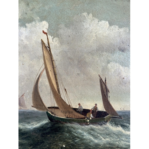 182 - A late 19th century gilt framed oil on canvas of a seascape, signed J. W. Bartholomew - with BBC Ant... 