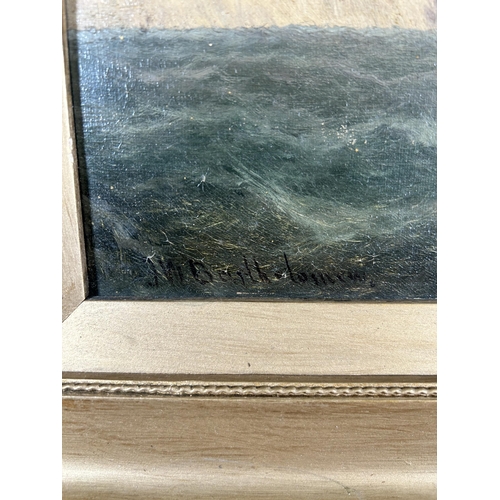 182 - A late 19th century gilt framed oil on canvas of a seascape, signed J. W. Bartholomew - with BBC Ant... 