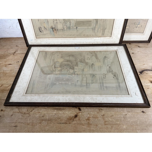 185 - Three 1940s framed architectural drawings by W. L. Starling. A. R. I. B. A - all approx. 79cm x 56cm