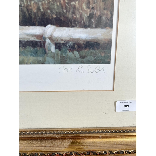 189 - A framed Claire Eva Burton Desert Orchid at Kempton pencil signed limited edition no. 11 of 650 prin... 