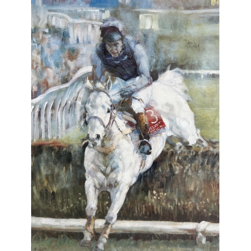 189 - A framed Claire Eva Burton Desert Orchid at Kempton pencil signed limited edition no. 11 of 650 prin... 