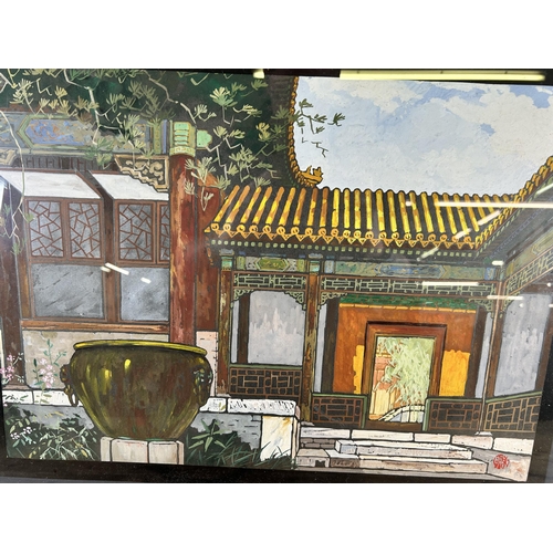 193 - A 20th century Oriental gouache painting - approx. 55cm high x 75cm wide