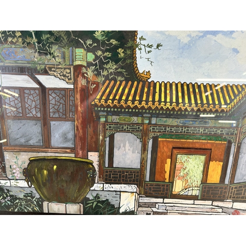 193 - A 20th century Oriental gouache painting - approx. 55cm high x 75cm wide