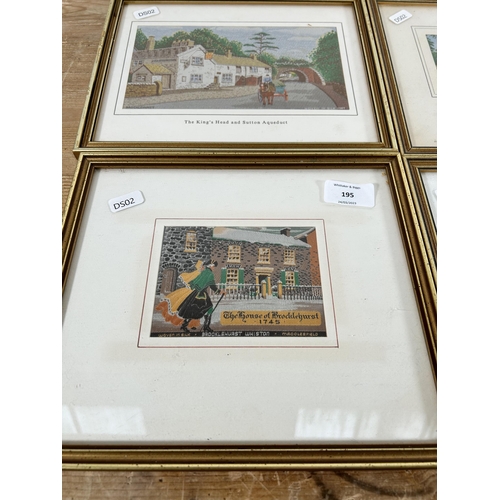 195 - Four framed Brocklehurst Whiston Macclesfield silk pictures - all approx. 22cm high x 26cm wide