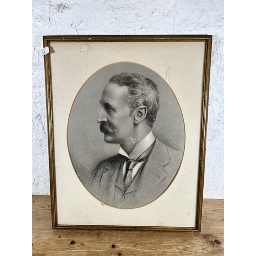 198 - An early 20th century gilt framed charcoal and pastel portrait - approx. 64cm high x 51cm wide