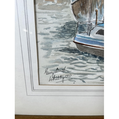 201 - A framed maritime watercolour signed George Bath, Whitby 1977 - approx. 60cm high x 68cm wide