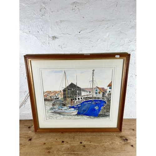 201 - A framed maritime watercolour signed George Bath, Whitby 1977 - approx. 60cm high x 68cm wide