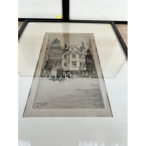 201A - Three 19th century framed etchings of Edinburgh by J. S. C. Simpson - all approx. 53cm high x 39.5cm... 