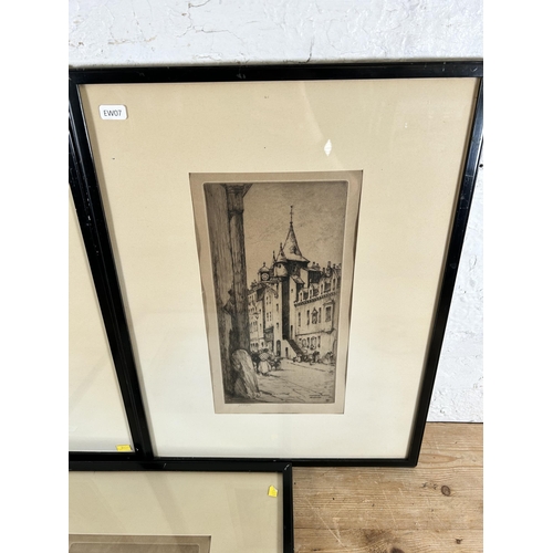 201A - Three 19th century framed etchings of Edinburgh by J. S. C. Simpson - all approx. 53cm high x 39.5cm... 