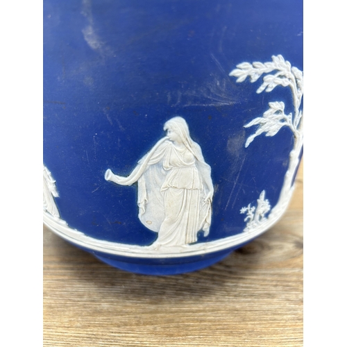 202 - A 19th century Adams of Tunstall blue Jasperware jardinière - approx. 20cm high x 21cm diameter