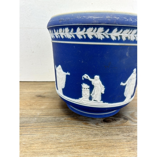 202 - A 19th century Adams of Tunstall blue Jasperware jardinière - approx. 20cm high x 21cm diameter