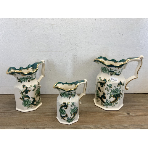 235 - A collection of Mason's Chartreuse ironstone pottery to include three graduating jugs, ginger jar an... 