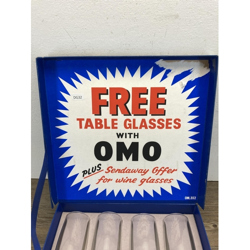 240 - A mid 20th century cased OMO eight piece advertising drinking glass set