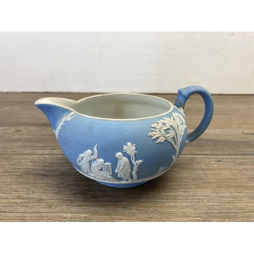 243 - Five pieces of 19th century Wedgwood pale blue Jasperware