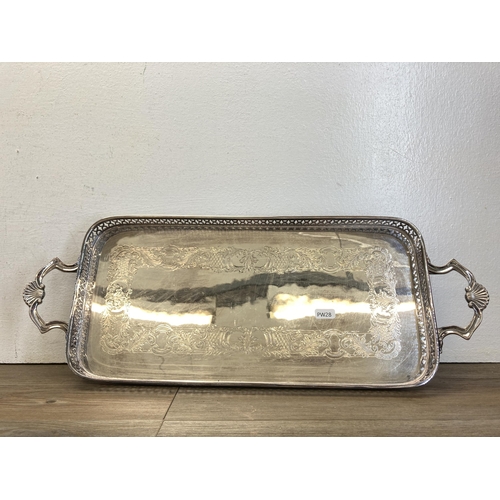 267 - Four silver plated galleried serving trays - largest approx. 54cm long x 36cm wide