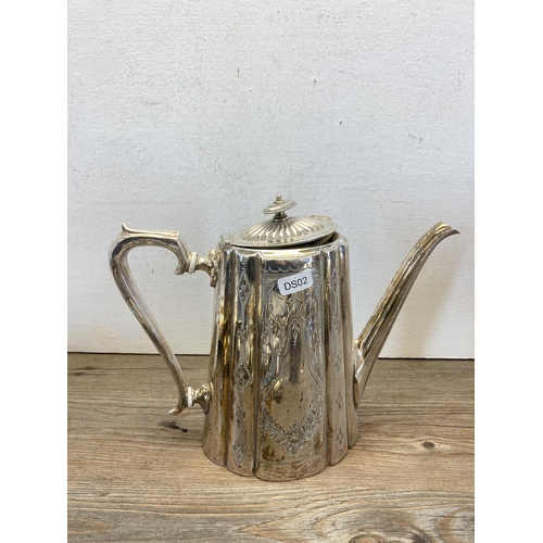 275 - A large collection of silver plated ware to include Victorian coffee pot, Walker & Hall milk jug and... 