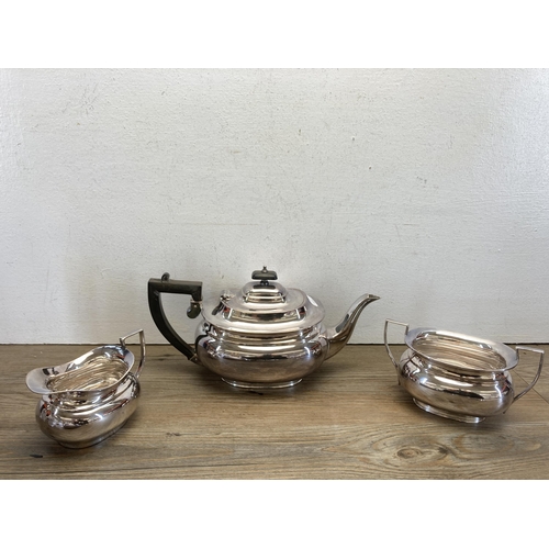 276 - A collection of silver plated ware to include F. C & Co. three piece tea set, circular tri footed bo... 