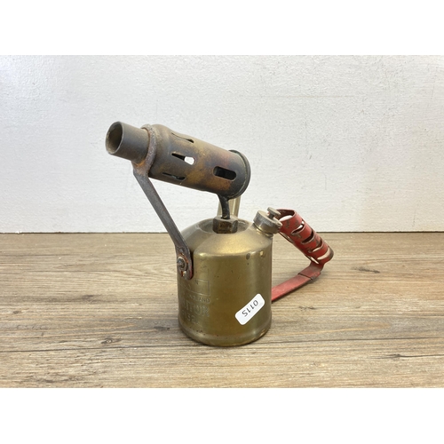 286 - Two items, one Canco green metal ammunition box and one Monitor no. 132A brass blow torch