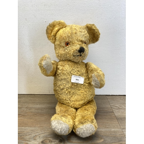 301 - Two vintage blonde articulated teddy bears - largest approx. 62cm tall