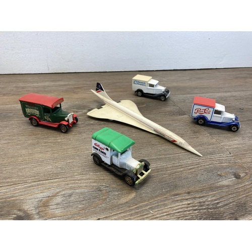 312 - A collection of diecast model vehicles Corgi Morris truck, Matchbox Learjet, Corgi Jaguar XJ-S etc. ... 