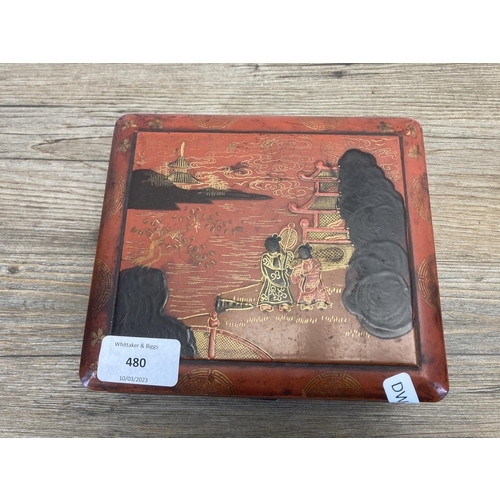 553 - An early/mid 20th century Oriental red lacquered jewellery box - approx. 7cm high x 18cm wide x 15.5... 