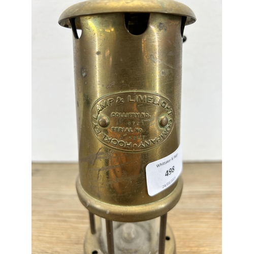 498 - A Hockley Lamp & Limelight Company brass miners lamp - approx. 23cm high