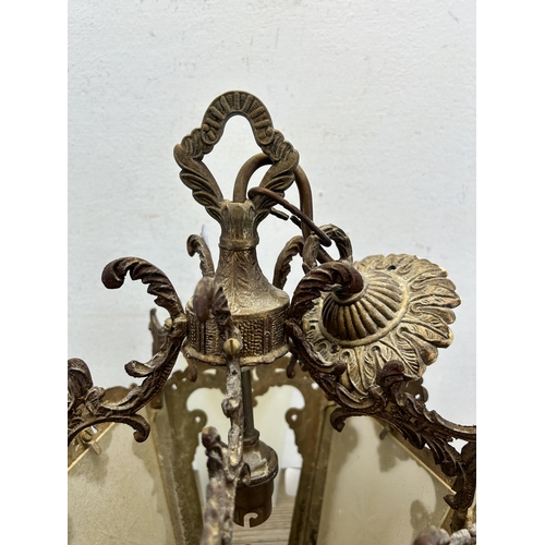 501 - A Victorian style gilt metal and glass hanging pendant light - approx. 36cm high