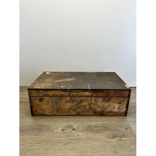 519 - Two items, one early 20th century stained pine tools cabinet and one mid 20th century pine tool box