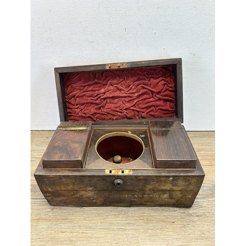 531 - A Georgian rosewood sarcophagus tea caddy - approx. 17cm high x 31cm wide x 16cm deep