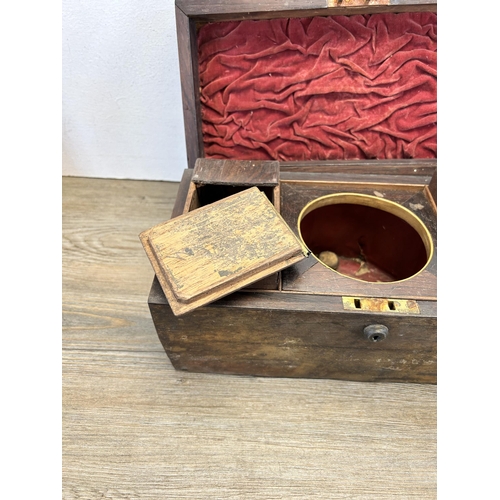 531 - A Georgian rosewood sarcophagus tea caddy - approx. 17cm high x 31cm wide x 16cm deep