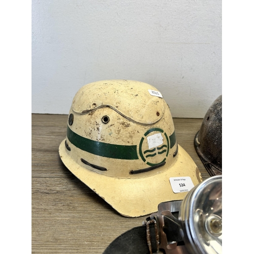 534 - Two 1960s plastic miners safety helmets, one The Cromwell and one Texolex