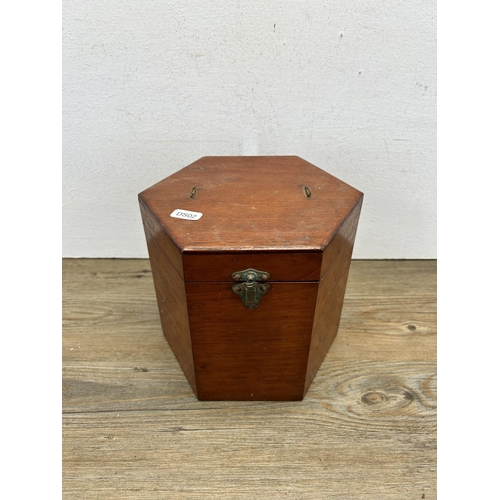 535 - An early 20th century mahogany octagonal box - approx. 18cm high x 21cm wide x 18cm deep