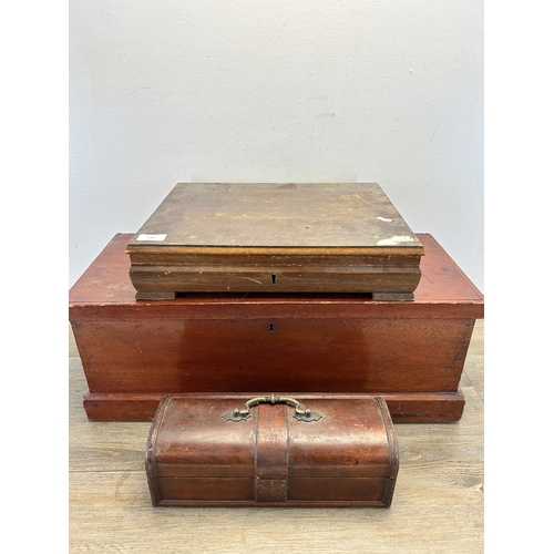 538 - Three wooden boxes to include early 20th century mahogany twin handled etc. largest approx. 23cm hig... 