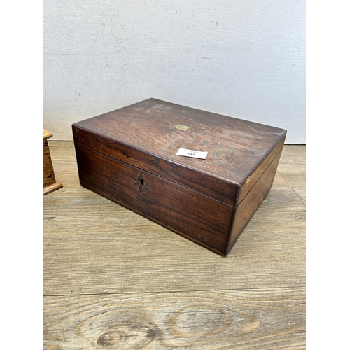 547 - Two wooden boxes, one 19th century rosewood and one mid 20th century oak