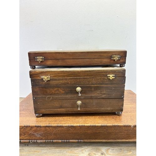 566 - Three early 20th century wooden cutlery boxes