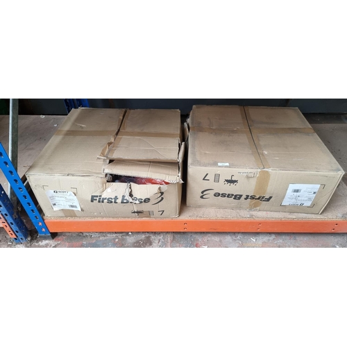 822 - Two boxes containing Scott Safety First Base 3 hi vis hardhats