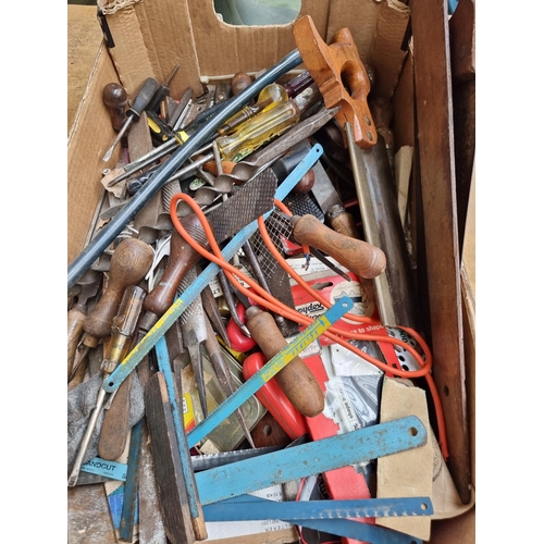 849 - A collection of tools to include mitre saw, screwdrivers, drill bits together with pair of Hoggs Fie... 