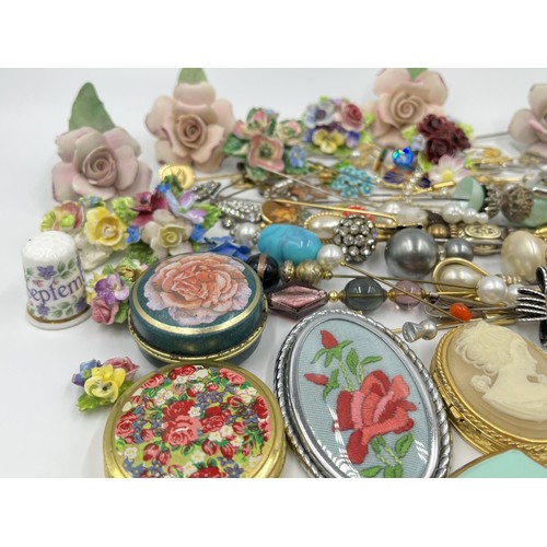 1198 - A large collection of hat pins, trinket boxes and brooches