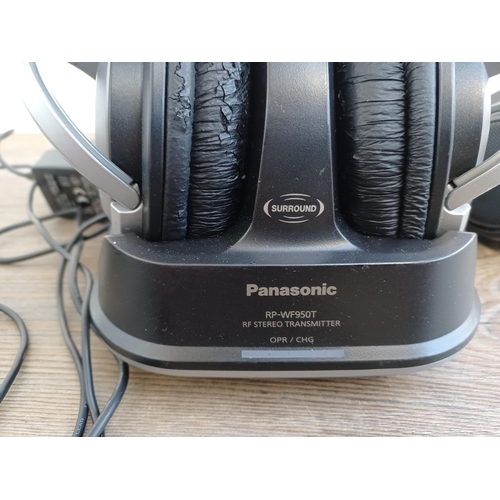 640 - Three pairs of headphones to include Sony folding, Panasonic wireless with transmitter etc.