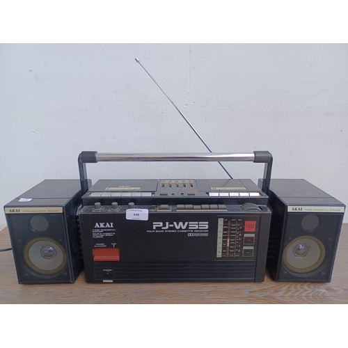 648 - A mid 1980s Akai PJ-W55 portable stereo four-band radio/Dolby twin cassette