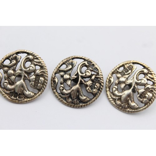 1315 - Three Arts & Crafts hallmarked London silver buttons by Cornelius Desormeaux Saunders & James Franci... 