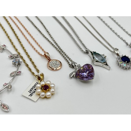 1214 - A collection of jewellery to include Murano Millefiori bracelet,  gold tone sapphire pendant necklac... 