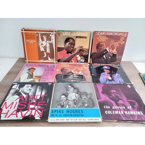 713 - A collection of jazz LP vinyl records to include Duke Ellington, Fats Waller, Sarah Vaughan, Bud Pow... 