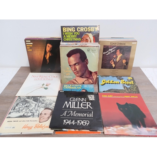 715 - A large collection of LP vinyl records to include Jimmy Smith, Elvis Presley, Frank Sinatra, Harry B... 